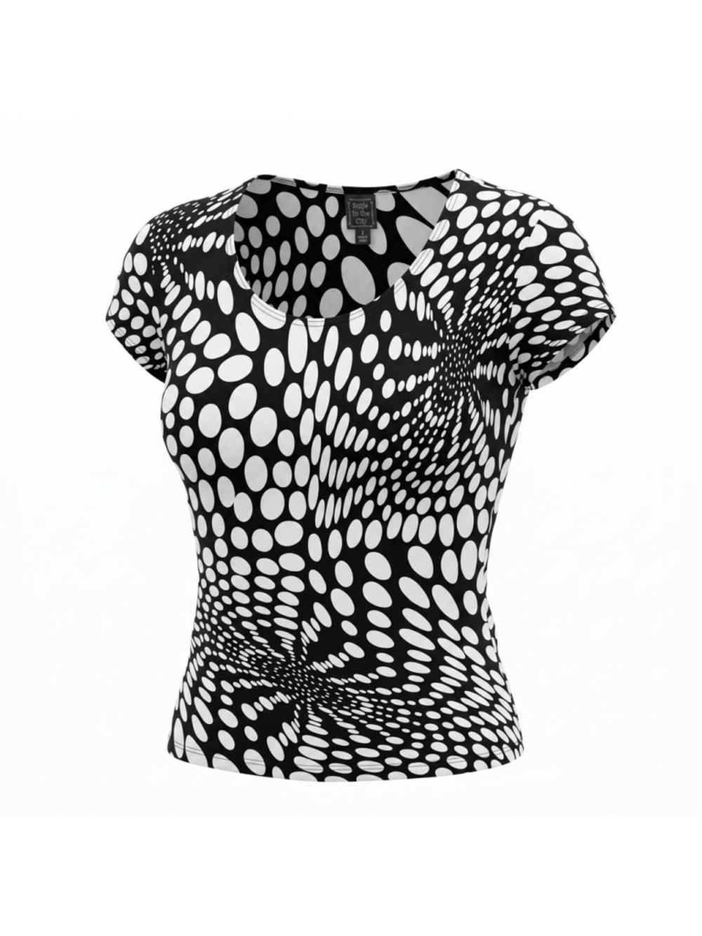 Suzie In The City Blouse Top Black White Polka Dot Cap Sleeve USA Made Women S